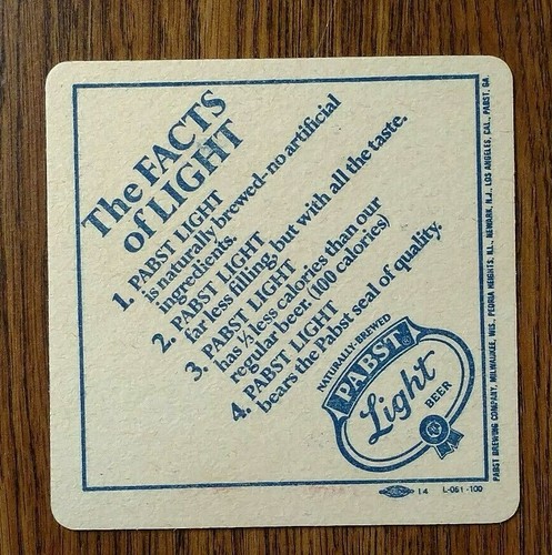 100 PBR Pabst Light Beer Coasters - The Facts Of Light Beer Coasters NEW - Picture 2 of 2