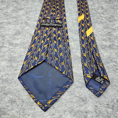 Salvatore Ferragamo Tie Blue Yellow Silk Giraffe Print Classic Necktie Italy - Picture 9 of 13