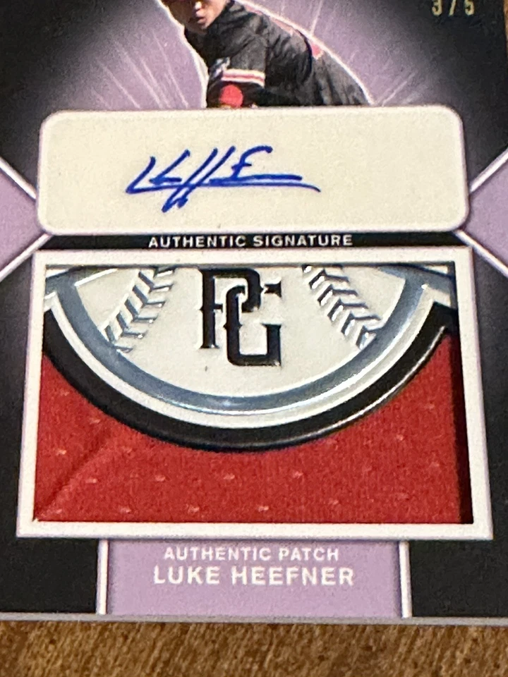 LUKE HEEFNER 2020 Leaf Perfect Game AUTOGRAPH GAME WORN JERSEY LOGO PATCH #3/5 - Image 2 of 3