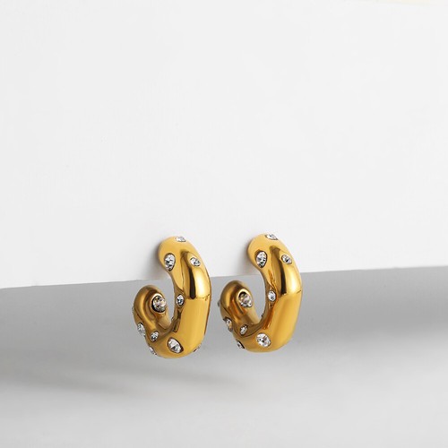 Pendientes punk para mujer coloridos cúbicos de circonio grueso aro abierto de acero inoxidable 18K - Imagen 10 de 13