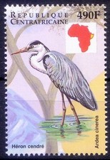 Gray Heron, Water Birds, Central Africa 1999 MNH