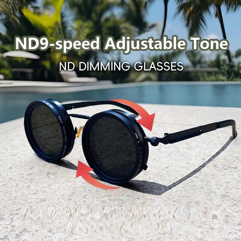 Polarized round Sunglasses ND9 Adjustable Dimming Sun Glasses Men Women Retro Pu image 2