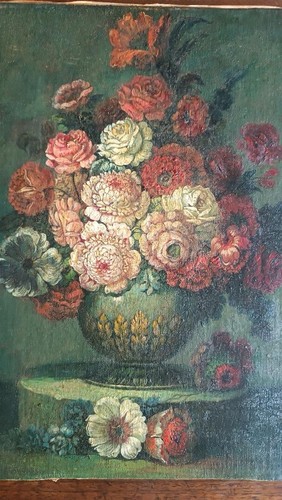Dipinto olio su tela XIX secolo provenienza italiana -vaso fiori - Imagen 3 de 11