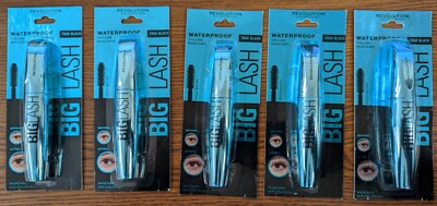LOT OF 5 MAKEUP REVOLUTION WATERPROOF VOLUME MASCARA TRUE BLACK 0.28OZ EA NIP
