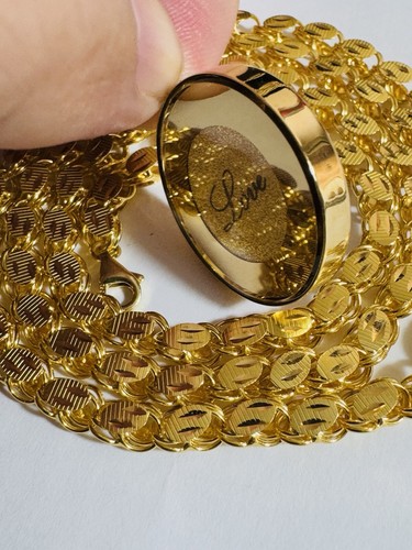 Pure Au750 18K Gold Chain 5mm Love Blue/Gold Set Necklace 17.43g 17.5”/18 inch - Picture 15 of 24