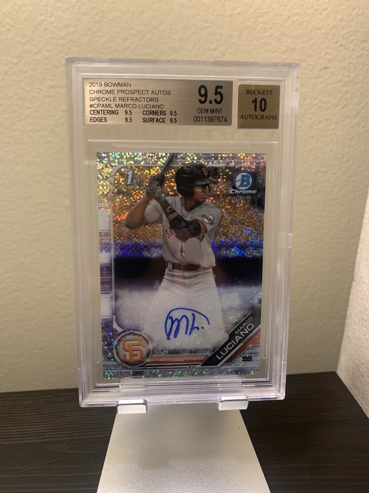 MARCO LUCIANO 2019 BOWMAN CHROME SPECKLE REFRACTOR /299 SP AUTO BGS 9.5/10