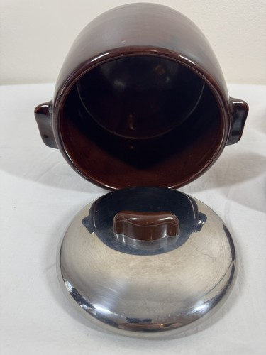 Vtg 1950's West Bend Brown Pottery Bean Pot w/4 Brown Ovenware Ramekins - Picture 5 of 24