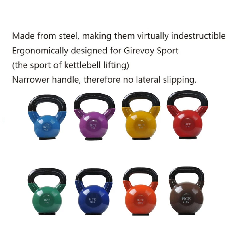 4kg-24kg  Solid Cast Iron Vinyl Coated Kettlebells Crossfit Strength Kettlebell