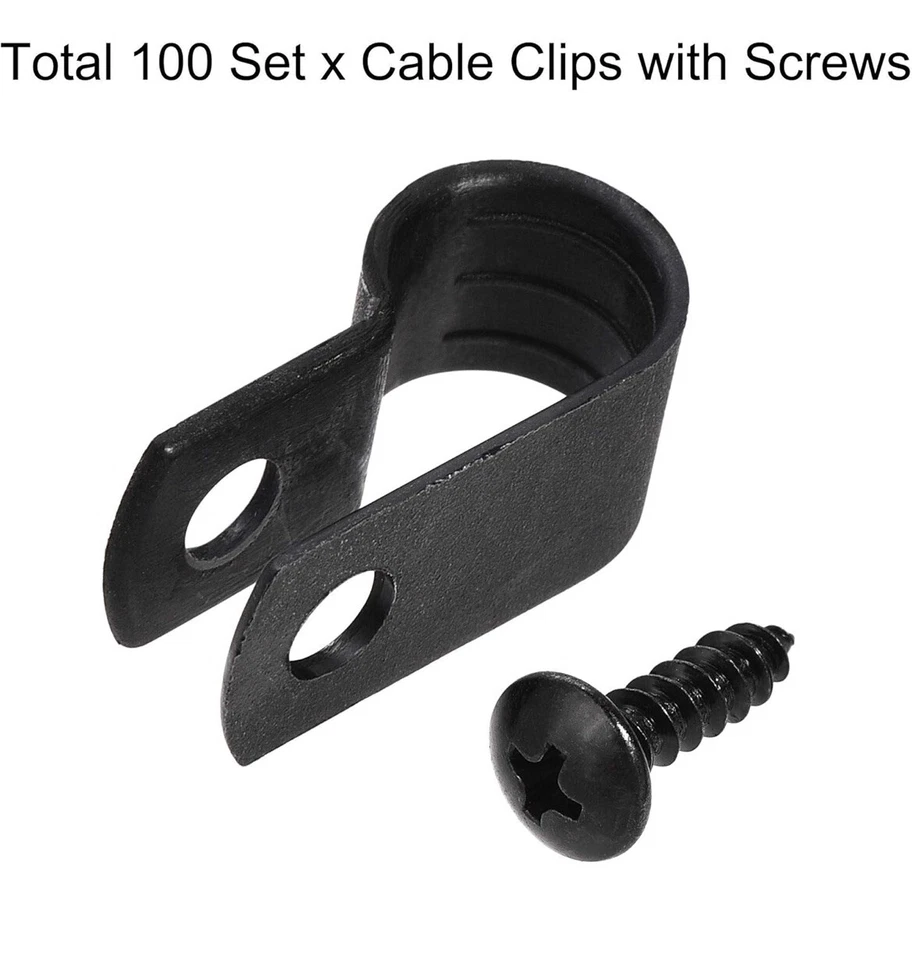 sourcing map 8.4mm Nylon R Type Cable Clip Wire Clamp with Screws Black 100pcs - Image 3 of 4
