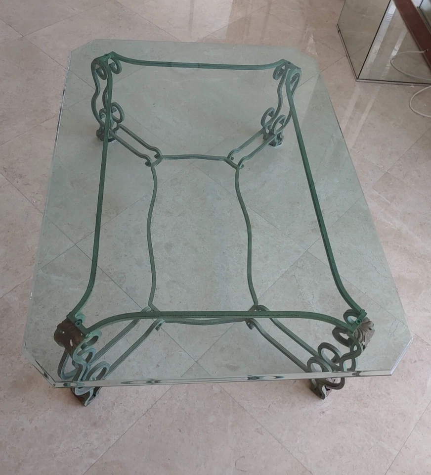 Maison Bagues Iron and Glass Rectangular Coffee Table - 50" x 36" French Vintage - Image 3 of 4