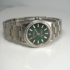 Rolex Oyster Perpetual 31mm 1ct Diamonds Green Dial Steel Automatic Watch 10