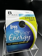 L’eggs Sheer Energy Med Support CONTROL TOP 1 Pair Black Size B NOS Sheer Tights