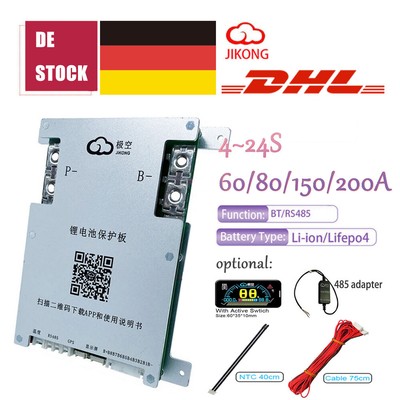 JK BMS 4S-24S 60A-200A mit Bluetooth RS485 LiFePo4 Li-Ion Batterie BMS für EBike