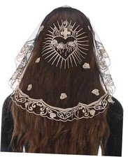 Catholic Veils for Women - Mass Chapel Veils with Sacred Heart  Black Gold