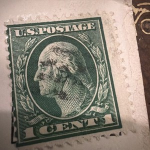 George Washington RARE ONE CENT U.S. GREEN POSTAGE STAMP-USED On 1916 POSTCARD
