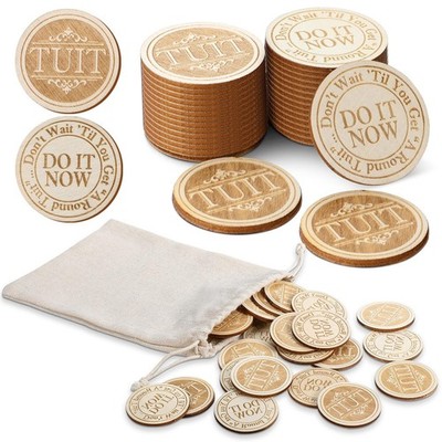 24 Pcs Wood Round Tuit Token 1.5 Inch Polished Coin Bag Colleague Family