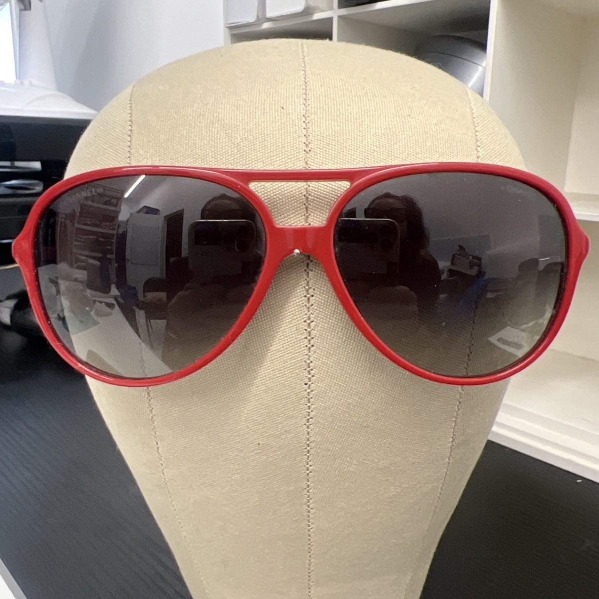 Chanel CC Sunglasses Red Oversized Aviator Shield Gradient Lenses