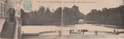 AK Doppelkarte Fontainebleau. Cour de la Fontaine, Étang et Kiosque