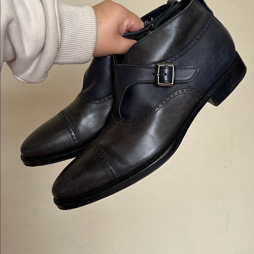 Salvatore Ferragamo Arlington Monk Strap Dark Gray Leather Oxfords Size 10.5 image 9