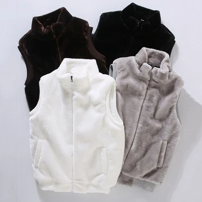 Men Warm Vest Waistcoat Gilet Thick Faux Fur Fluffy Furry Coat Zipper Casual UK