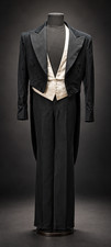 Vintage Black Tailcoat Tuxedo with Ivory Waistcoat  Striped Trousers