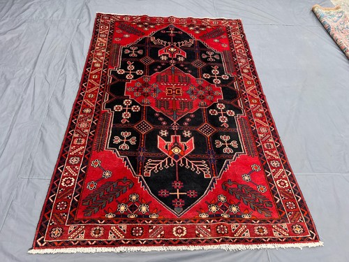 4'11x7'5 Ft Vintage Handknotted Caucasian Geometric Medallion Wool Rug
