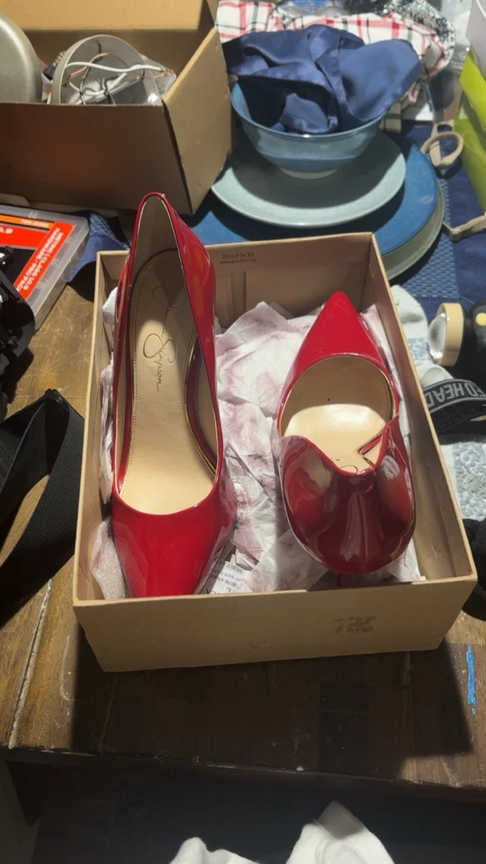 Jessica Simpson Claudette D'Orsay Vestido Bombas Tacones Lápiz Labial Rojo Gamuza Talla 10 Foto 3 de 3