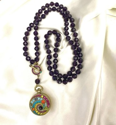 Heidi Daus ''Timing Is Everything'' Watch/ Pendant/ Necklace Purple Beaded