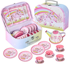 Unicorn Tea Party Set for Little Girls Ages 3-6, 15-Piece Pretend Play Kitchen T