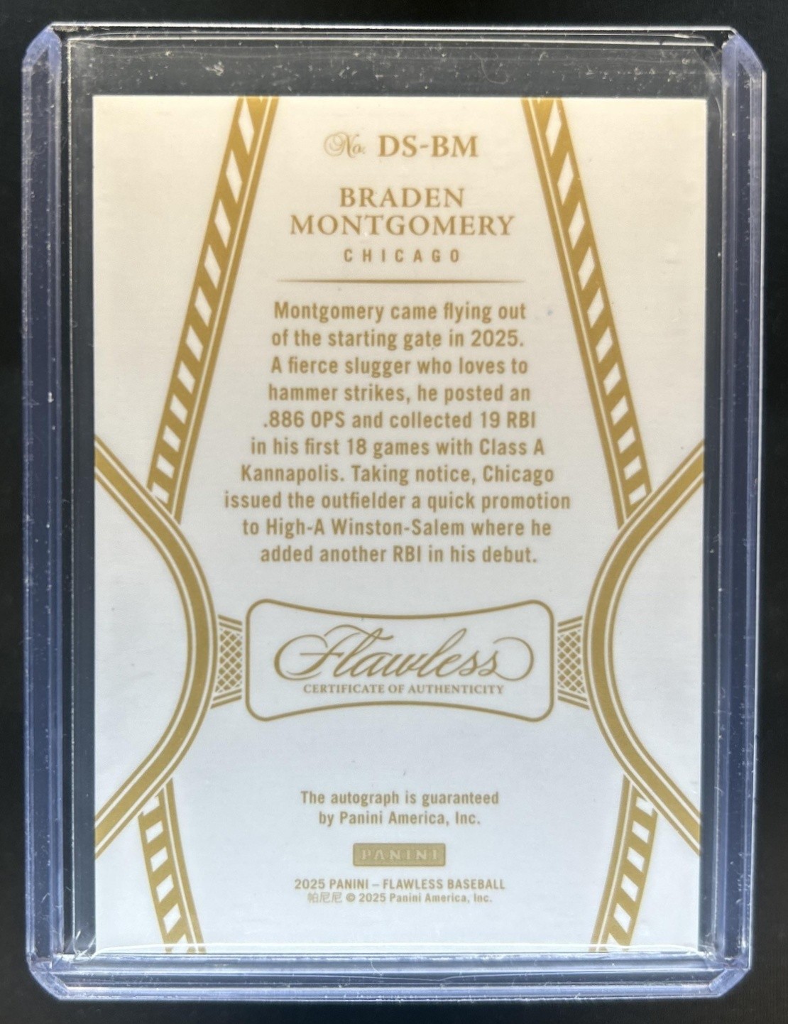 2025 Panini Flawless Braden Montgomery Draft Signatures Gold Auto #/10 White Sox view 2