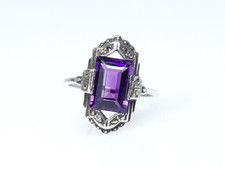 830 Silber - antiker Art Deco Ring - natürlicher Amethyst - Markasite