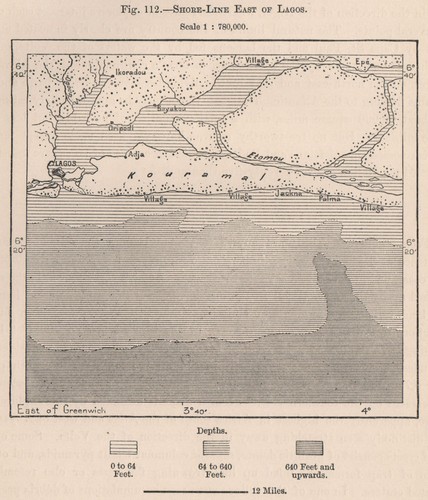 Shoreline East of Lagos. Lekki. Ikorodu. Nigeria 1885 old antique map chart