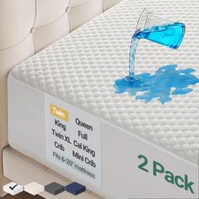 Ohgeni 100% Waterproof Mattress Protector, Twin-2 Pack, Fitted Sheet with Str...