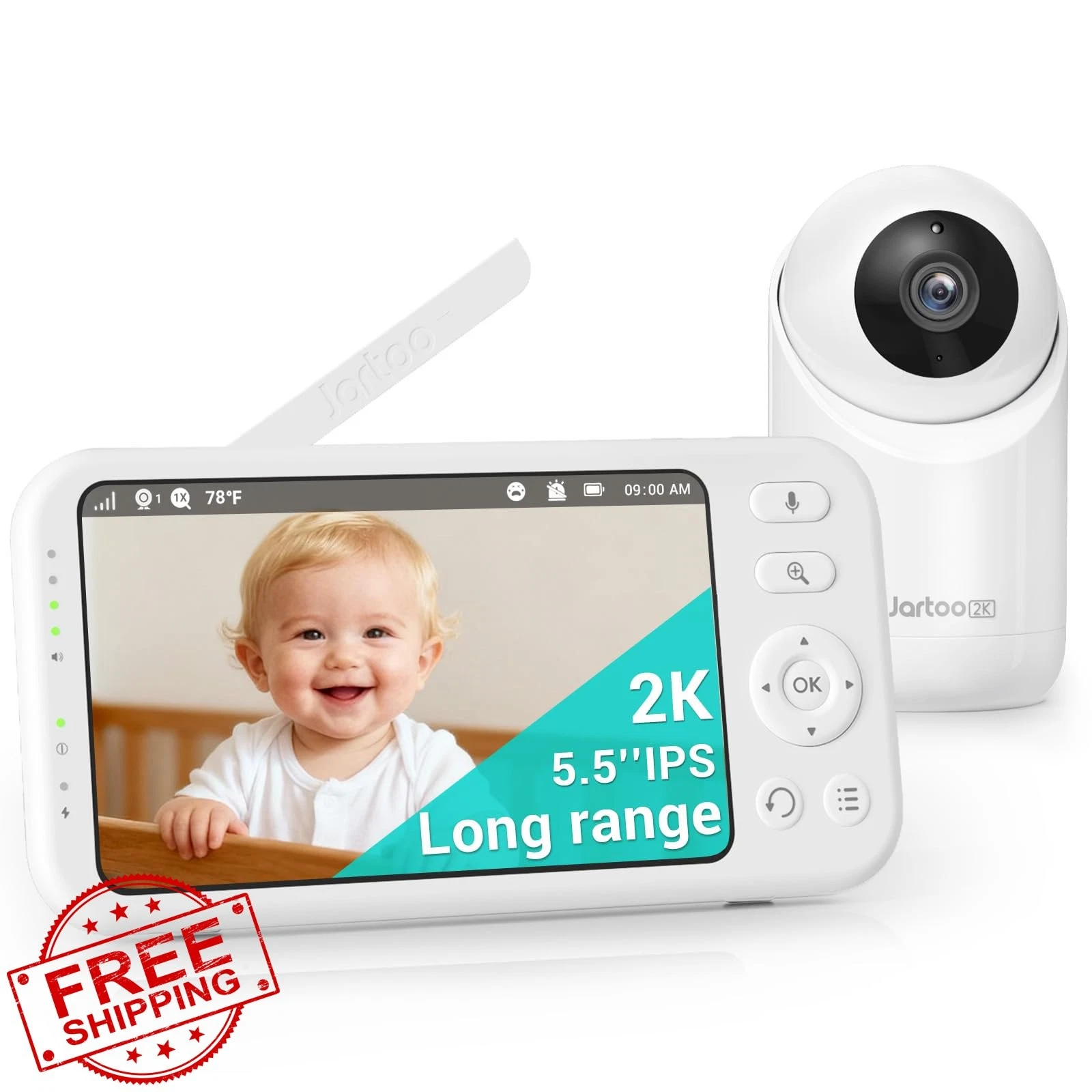 Jartoo 5.5" Baby Monitor 1 Cam 1860ft White