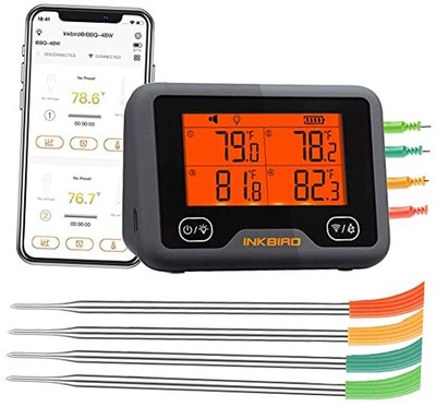 Bluetooth and WiFi Meat Thermometer Smart Wireless Grill Thermometer, IBBQ-4BW