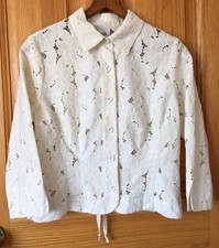 Cabi Women s Medium Cream Lace Button Up Jacket w/ Tie
