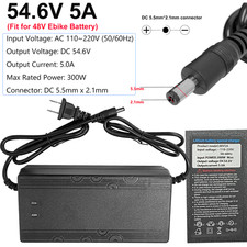 54.6V 5A Smart Charger DC 5.5x2.1mm Plug for 48V Electric Bicycle Li-ion Battery