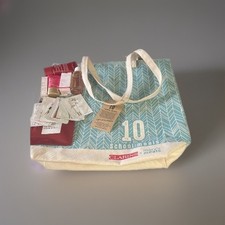Clarins 5 Pc Travel Set W/Total Eye Mask, 8 Samples  Teal/White Canvas Tote NEW