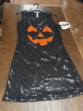 Jack-O-Lantern Sequin Black Pumpkin Fancy Dress Up Halloween Adult Costume New