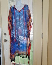 SUMMER PAISLEY Crinkly Chiffon Tunic Cover-up Beach Swimwear Dress S/M