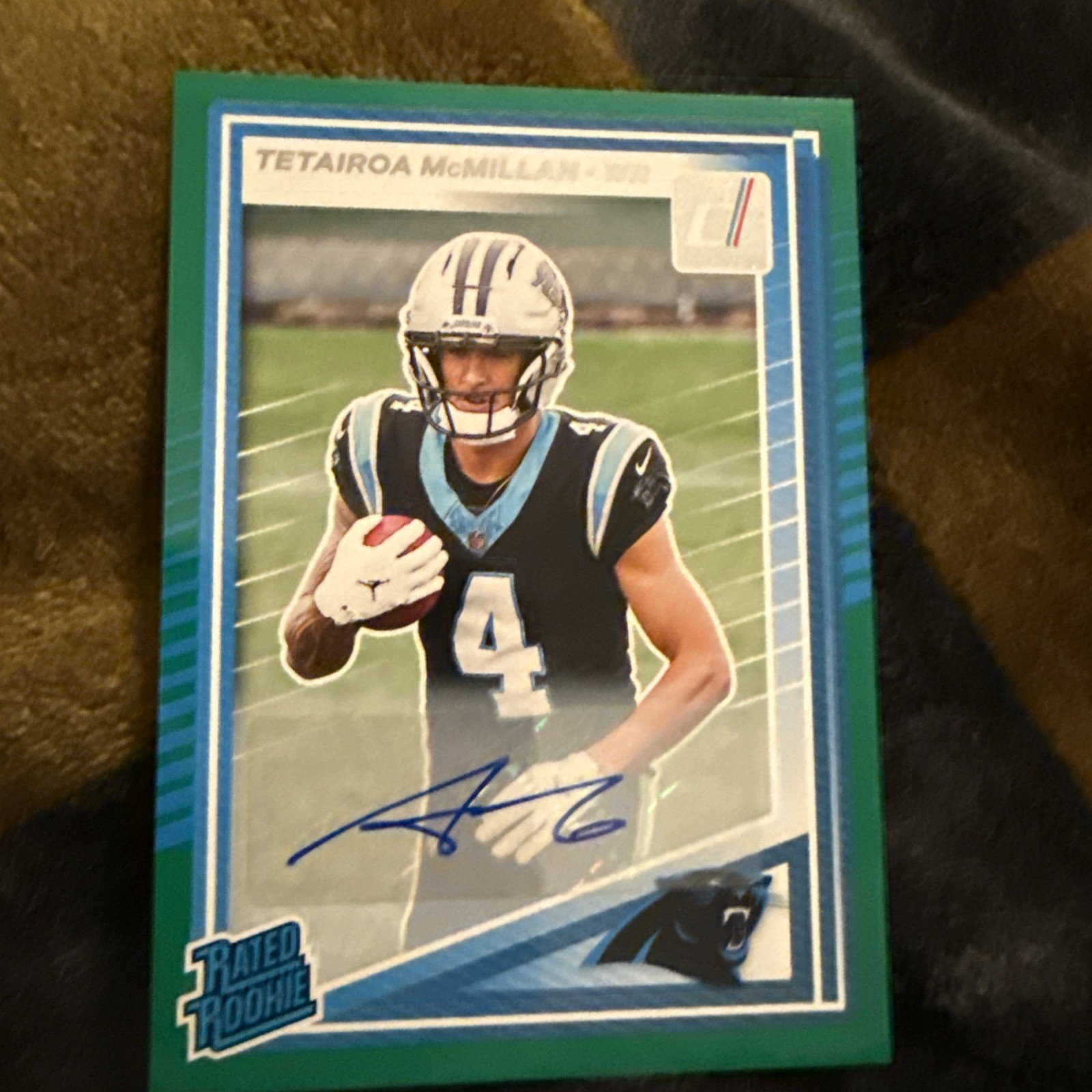 2025 Panini Donruss Rated Rookie Tetairoa McMillan 314 Green Autographs (AU, RC)