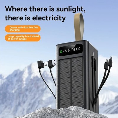 70000mAh Power Bank with Built-in Cables LED Digital Display Camping Flashlight
