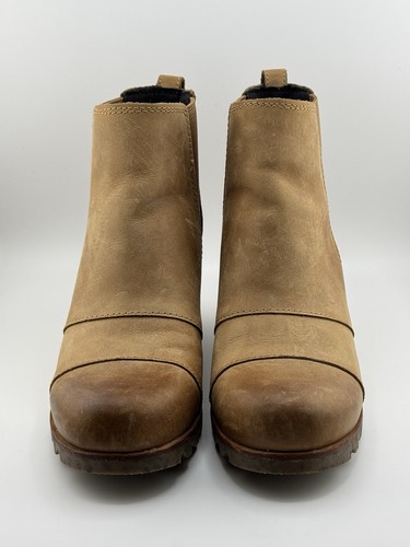 WOMEN'S SOREL JOAN OF ARCTIC WEDGE CHELSEA BOOT CAMEL BROWN LEATHER SZ 6.5