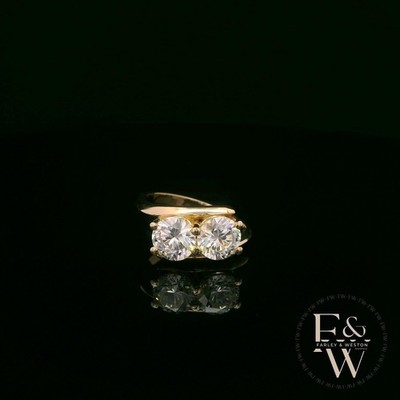 Farley And Weston 9ct Gold Moissanite Ring Double Stone Yellow Gold