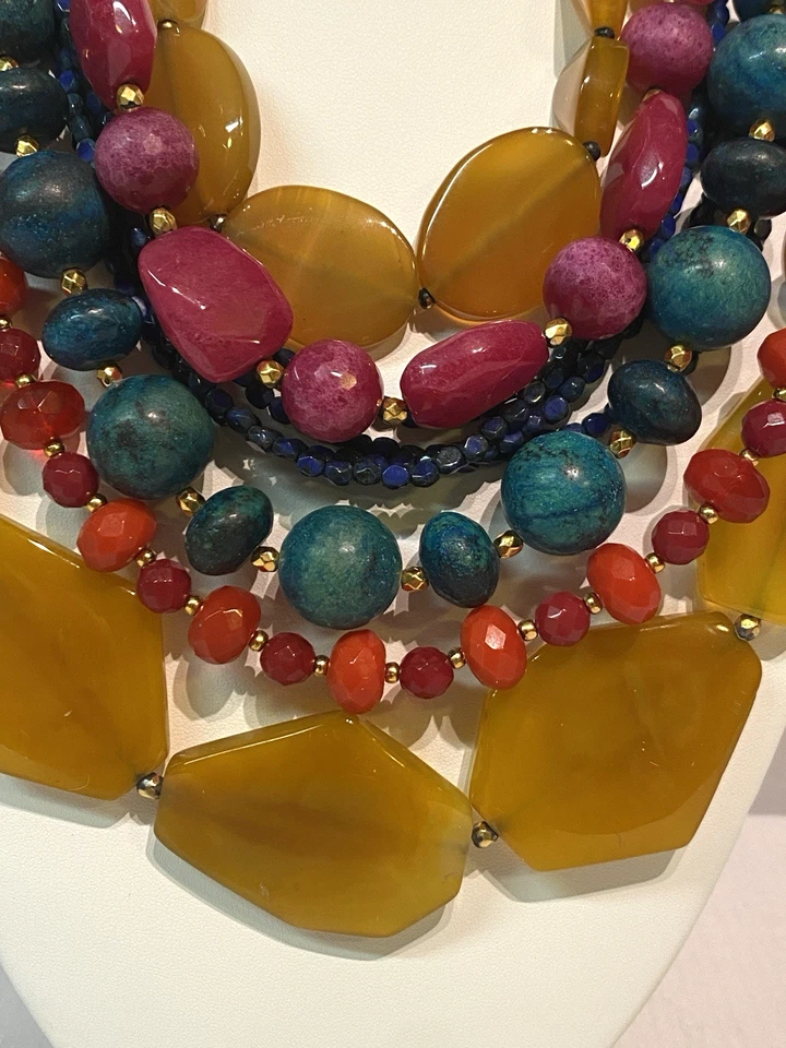 JOSE & MARIA BARRERA Statement Multi-Strand Necklace Turquoise & Coral Rare 15" - Imagem 3 de 4