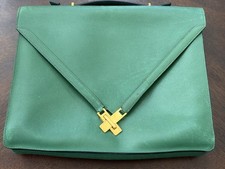 Herm s Kelly Green Courchevel Leather Briefcase Gold Hardware Vintage w/DustBag
