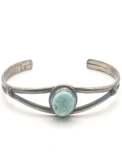 Vtg Navajo Lester Jackson Signed Turquoise Sterling Silver .925 Cuff Bracelet