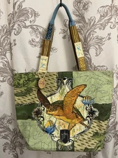 Guy Harvey Canvas Beach Bag Sun N Sand Tropical Fish Sea Turtle Zippered Tote