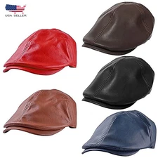 Man Women Leather Beret Solid Flat Hunting Gatsby Golf French Painter Hat Cap