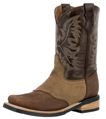 Kids Western Cowboy Boots Plain Overlay Brown Leather Bota Rancho Size 8, 12, 13